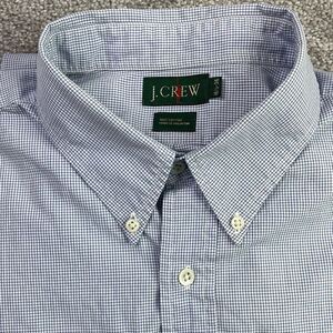 Vintage J.Crew Button Down Shirt Mens 16 1/2 Blue Micro Check Cotton Oxford ‘90s